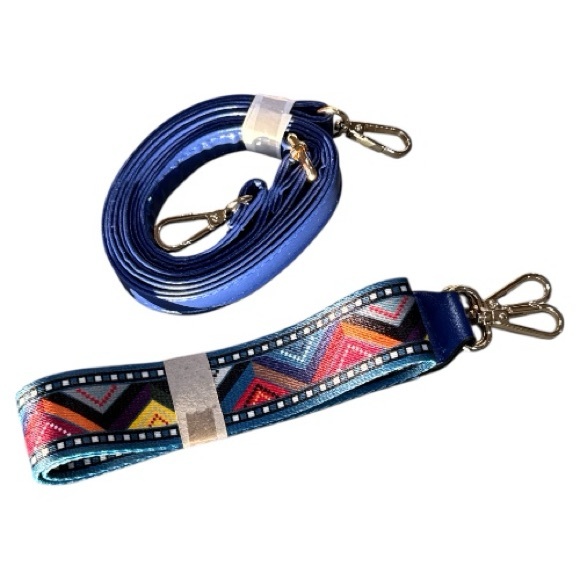 Habiba's Boutique Bag Attached Mini Bag & 2 Removable Straps Blue & Gold Accents - Picture 10 of 10